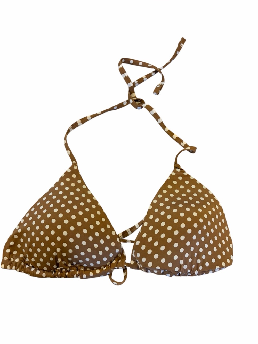 Caledonia- Cobey Triangle Brown with white polka dots bikini top